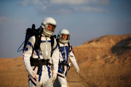 Israeli scientists participate in an experiment simulating a mission to Mars, at the D-MARS Desert Mars Analog Ramon Station project of Israel's Space Agency, Ministry of Science, near Mitzpe Ramon, Israel, February 18, 2018. REUTERS/Ronen Zvulun