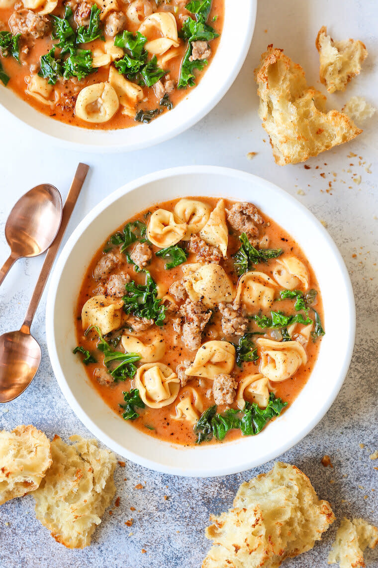 <strong><a href="https://damndelicious.net/2019/01/30/creamy-tortellini-soup/" target="_blank" rel="noopener noreferrer">Get the Creamy Tortellini Soup recipe from Damn Delicious</a></strong>