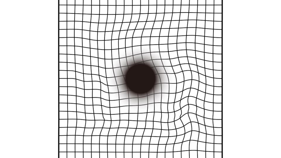 A blurry spot on a grid with wavy lines, illustrating early warning signs of macular degeneration