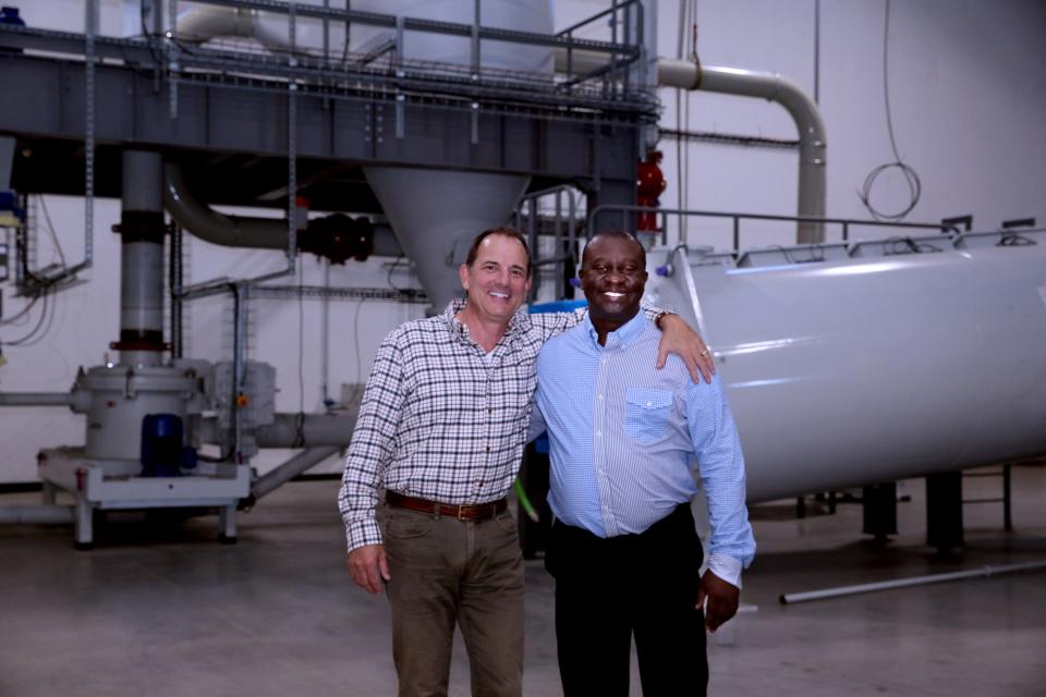 Steve Wallace, left and Edmund Poku on Monday, Oct. 3, 2022,  from Niche Cocoa  of Ghana and Milwaukee based Omanhene Cocoa Bean Co., have partnered to open a processing plant in Franklin. The project is the largest food and beverage investment by an Africa-based company in US history and the largest Ghana foreign direct investment ever in Wisconsin.