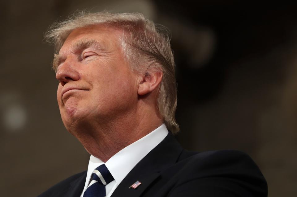 President Donald Trump pauses during an address to a joint session of the U.S. Congress on February 28, 2017 in the House chamber of the U.S. Capitol in Washington, DC. Trump’s first address to Congress focused on national security, tax and regulatory reform, the economy, and healthcare. (Photo: Jim Lo Scalzo – Pool/Getty Images)