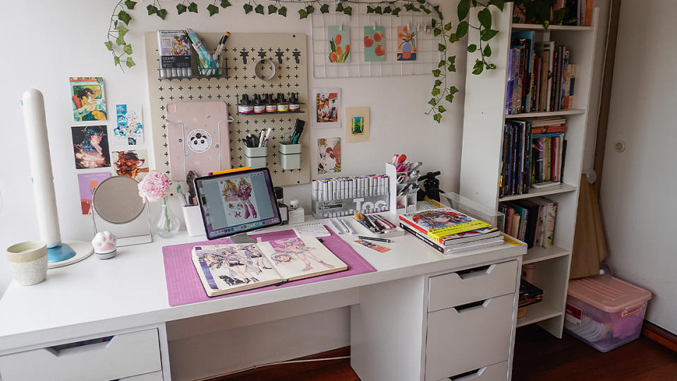 Karla Diaz; a white and pink artist studio
