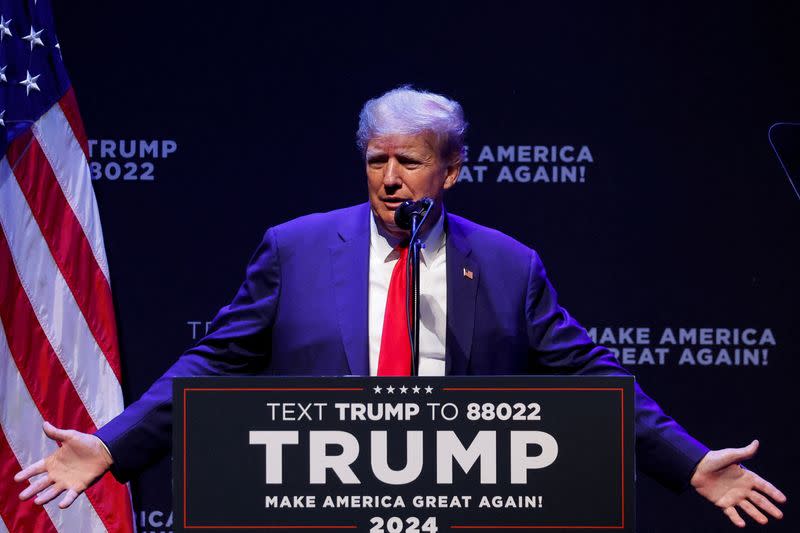 FILE PHOTO: Former U.S. President Trump holds a campaign rally in Davenport, Iowa