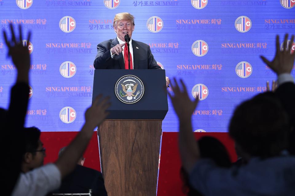 Trump speaks at a press conference following the historic summit.