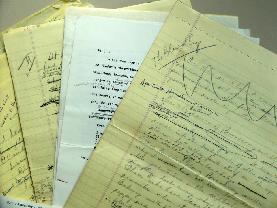 “The Bluest Eye” handwritten manuscript page and other papers from the Toni Morrison Papers archive in the  special collections of the Princeton University Library.