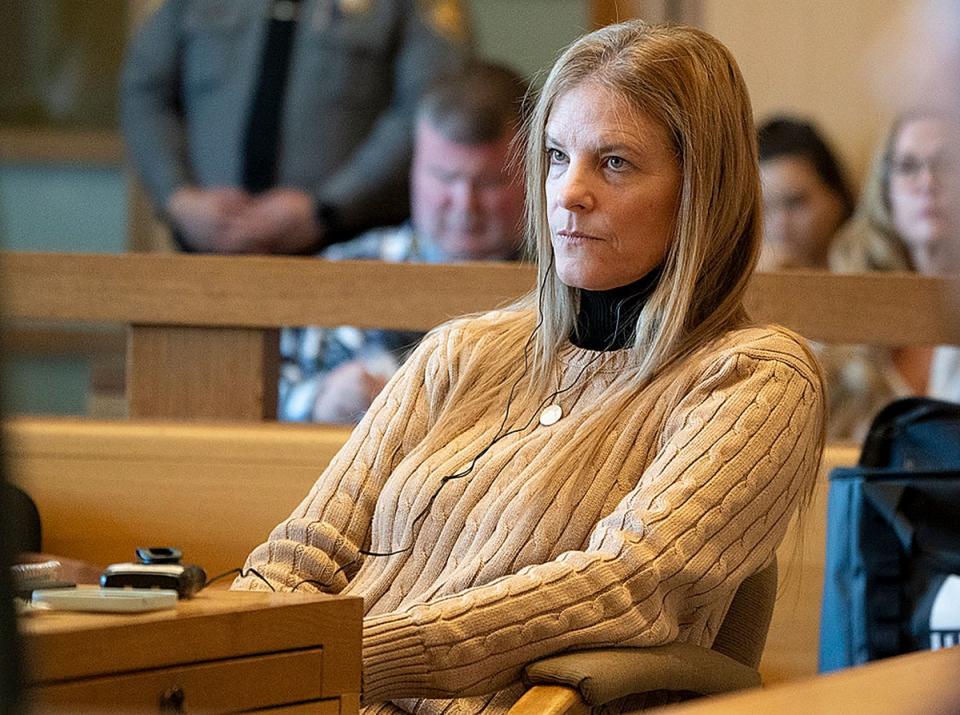 Ms Troconis in court at the start of her trial in January.  She is accused of helping Fotis – her then-boyfriend – cover up the murder of Jennifer Dulos (AP)