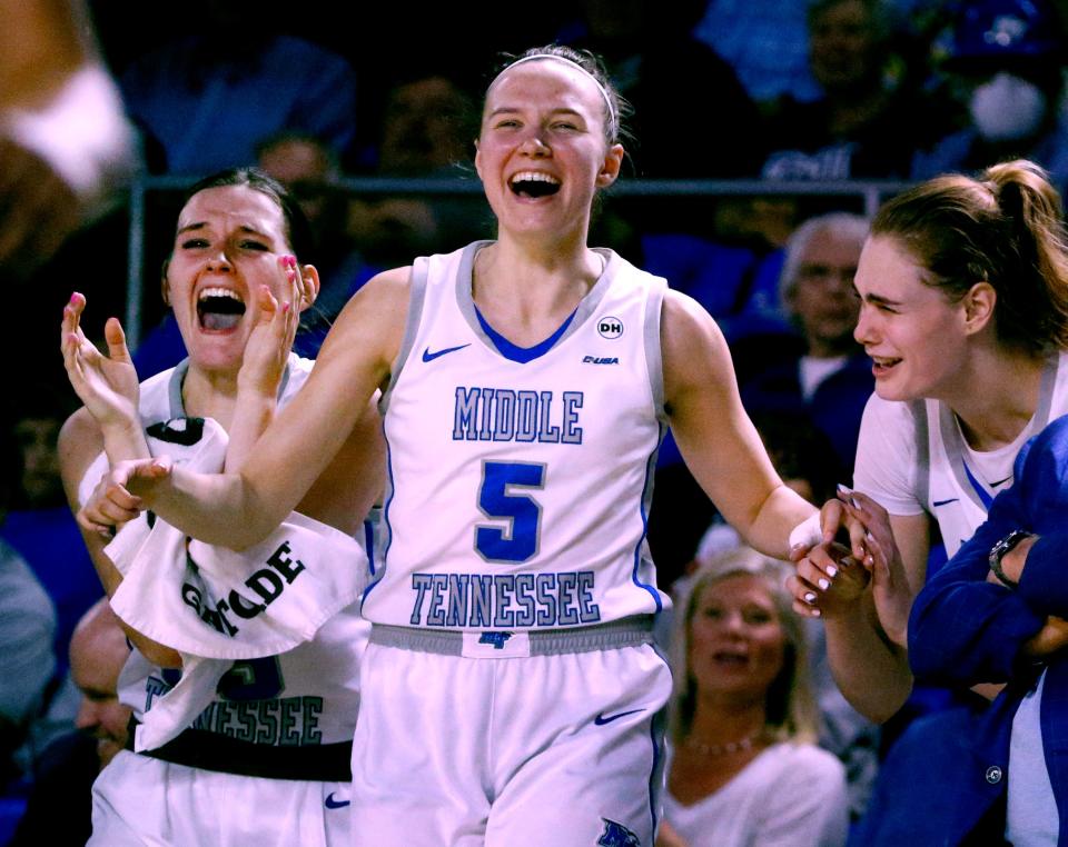 MTSU's Courtney Whitson (from left), Kseniya Malashka and Anastasiia Boldyreva are all back for the Blue Raiders after a trip to the WNIT semifinals a season ago.