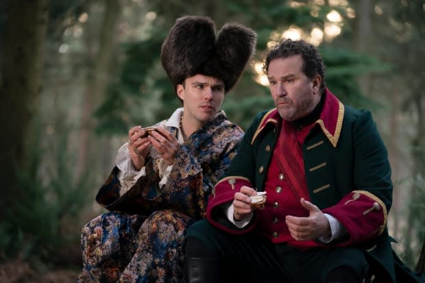 (L-R): Nicholas Hoult as Peter and Douglas Hodge as Velementov.<p>Gareth Gatrell/Hulu</p>