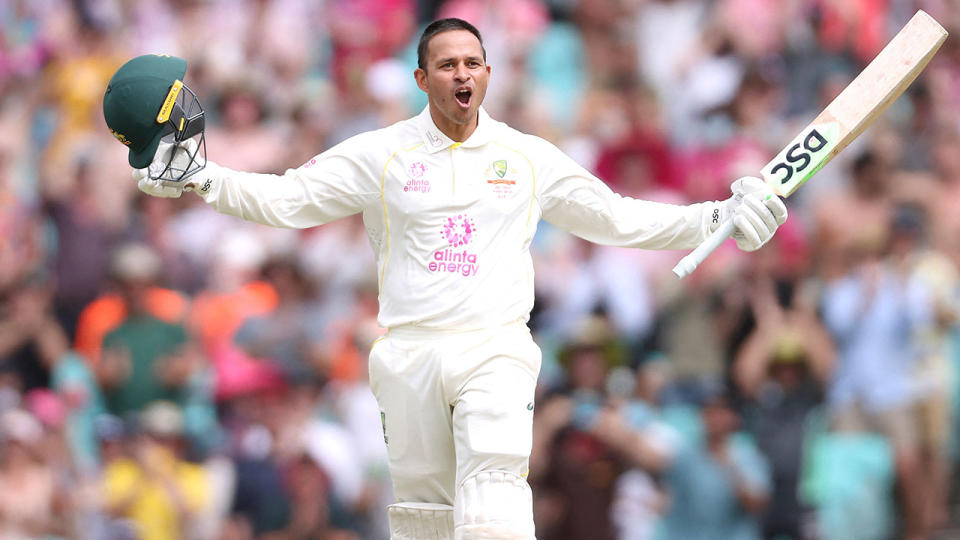 Usman Khawaja hit a first-innings century to put Australia in commanding position\ in his Test return. (Photo by DAVID GRAY/AFP via Getty Images)