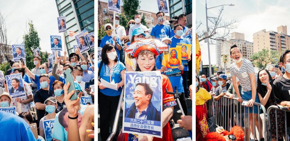 Supporters hold a rally for Yang in Flushing, Queens.