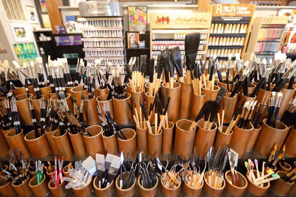 A vast array of painting brushes available at the newly opened Art Loft on Water Street in Fairhaven.