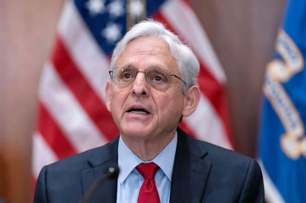 PHOTO: Attorney General Merrick Garland speaks during a meeting with all of the U.S. Attorneys to discuss violent crime reduction strategies at the Department of Justice in Washington, Wednesday, June 14, 2023. (Jose Luis Magana/AP, FILE)