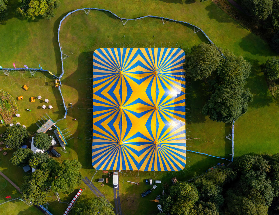 Big top by the sea from above