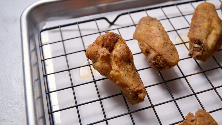 fried chicken on wire rack