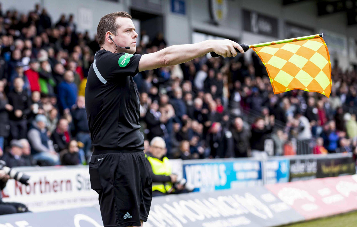 PAISLEY, SCOTLAND - APRIL 01: Linesman and Scottish Conservative Party leader Douglas Ross during a cinch Premiership match between St Mirren and Livingston at the SMiSA Stadium, on April 01, 2023, in Paisley, Scotland.