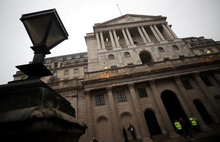 FILE PHOTO: The Bank of England is seen in London, Britain, April 9, 2018. REUTERS/Hannah McKay/File Photo