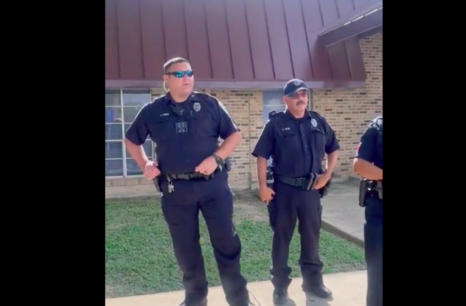 CNN correspondent Shimon Prokupecz shared a video of Uvalde Independent School District Police officers telling him to leave their office or face trespassing charges and that officers from the Uvalde Police Department were on their way to enforce those charges of trespassing if reporters didn’t comply. (Twitter/Shimon Prokupecz)