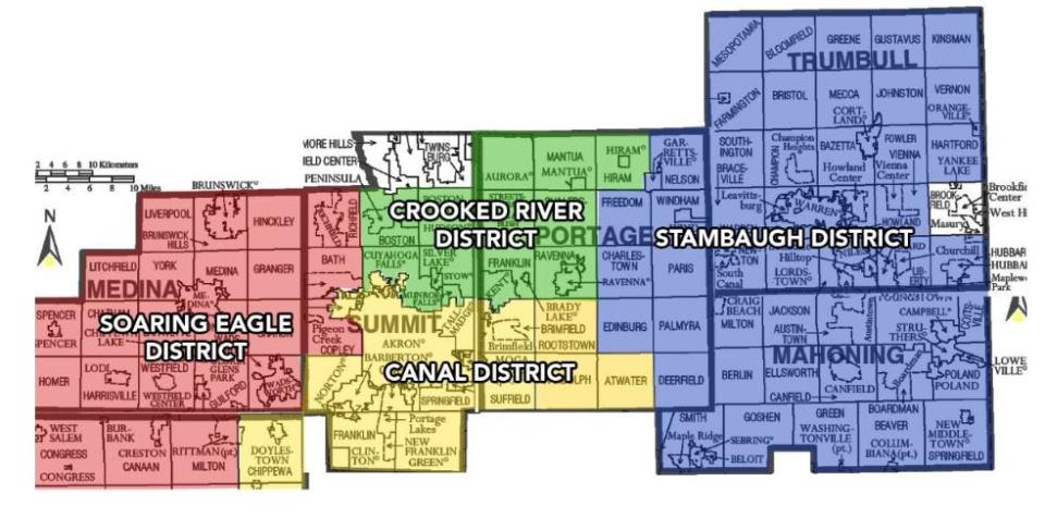 The Great Trail Council is comprised of four districts, pictured here.