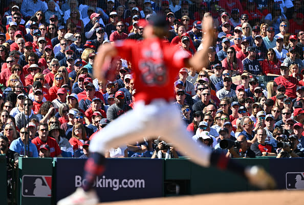 CLEVELAND, OHIO – OCTOBER 05: A view of fans in the stands as Tanner Bibee #28 of the Cleveland Guardians throws a pitch against the Detroit Tigers in Game One of the Division Series at Progressive Field on October 05, 2024 in Cleveland, Ohio. (Photo by Jason Miller/Getty Images)