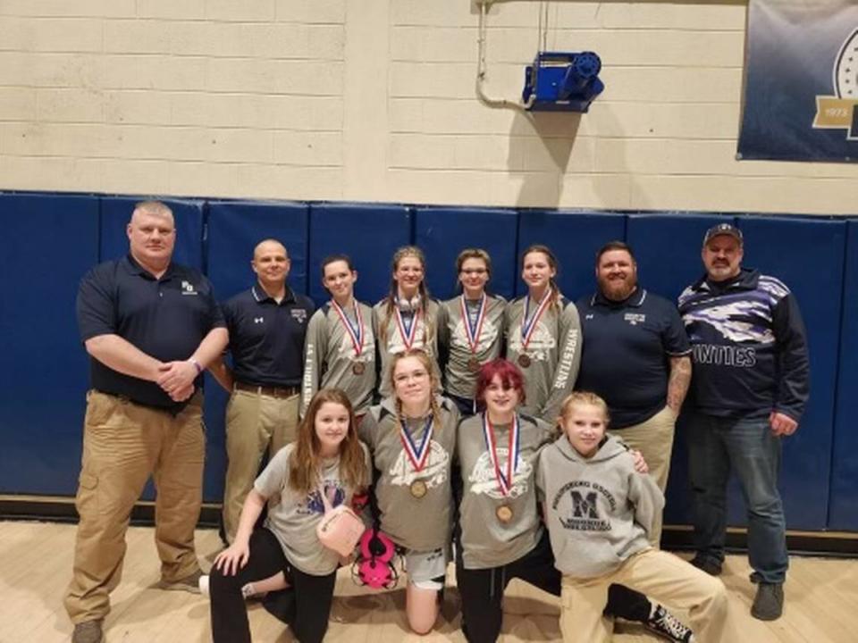 Philipsburg-Osceola celebrates their six district medalists after the District 5/6/9 Tournament on Saturday at the University of Pittsburgh-Johnstown.