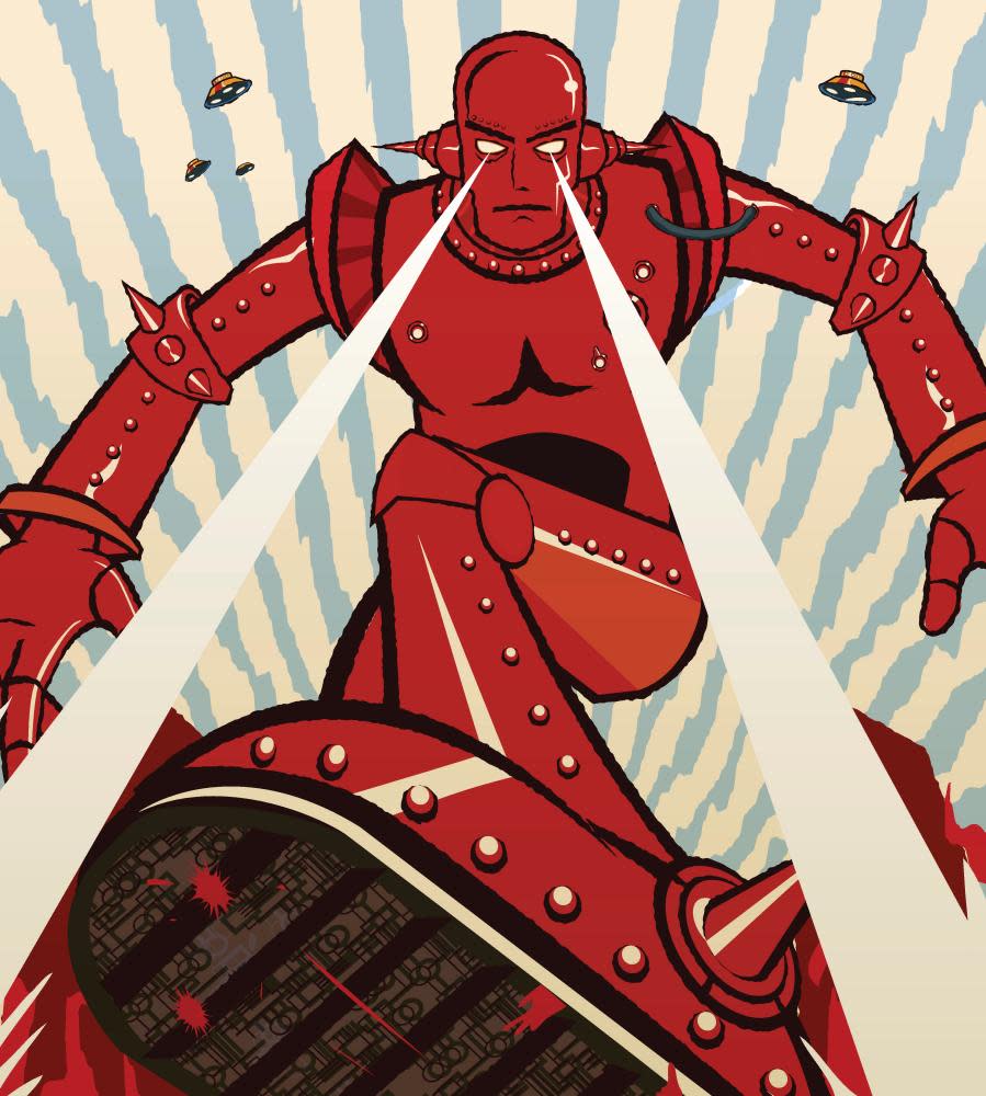 Red robot attacking with beams from eyes