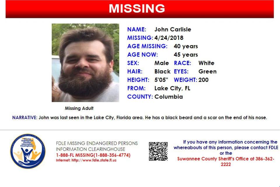 John Carlisle was reported missing from Lake City on April 14, 2018.