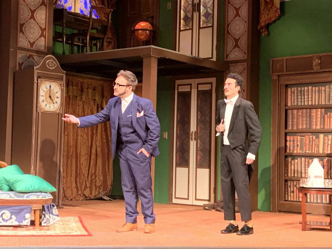 Kalen Edean as Inspector Carter and Giorgio Volpe as Perkins in “The Play That Goes Wrong.”