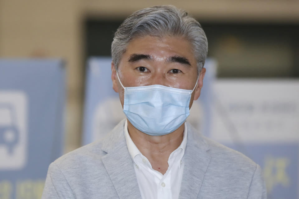 U.S. Special Representative for North Korea Sung Kim arrives at Incheon International Airport in Incheon, South Korea, Saturday, Aug. 21, 2021. Sung Kim will meet with Special Representative for Korean Peninsula Peace and Security Affairs Noh Kyu-duk and other officials. (Kim Do-hun/Yonhap via AP)