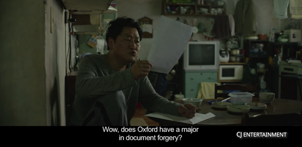 A character in Parasite says, wow, does Oxford have a major in document forgery?