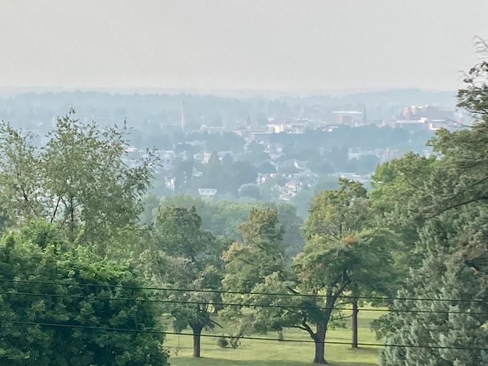 It's hazy in York, seen from Reservoir Park, from the smoke from the Canadian wildfires.