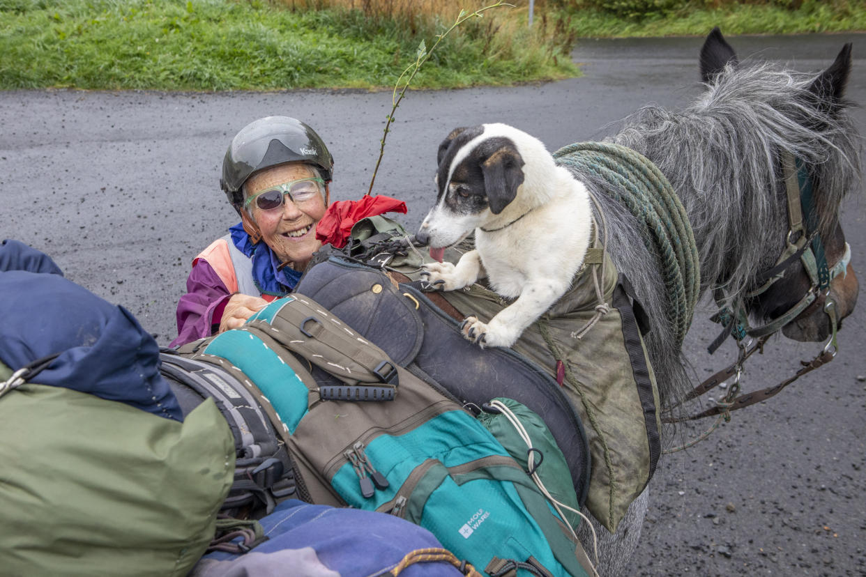 She set off on August 31 with her steed, Diamond, aged 13, and her disabled Jack Russell, Dinky for company, from the off-grid smallholding where she lives.