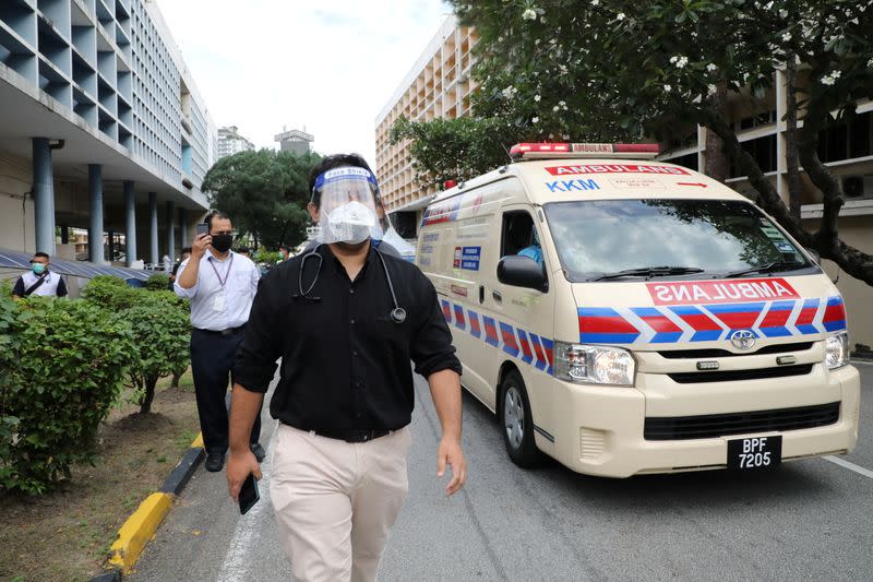 A government medical contract doctor participates in a walkout strike at Kuala Lumpur Hospital amid the coronavirus disease (COVID-19) outbreak in Kuala Lumpur