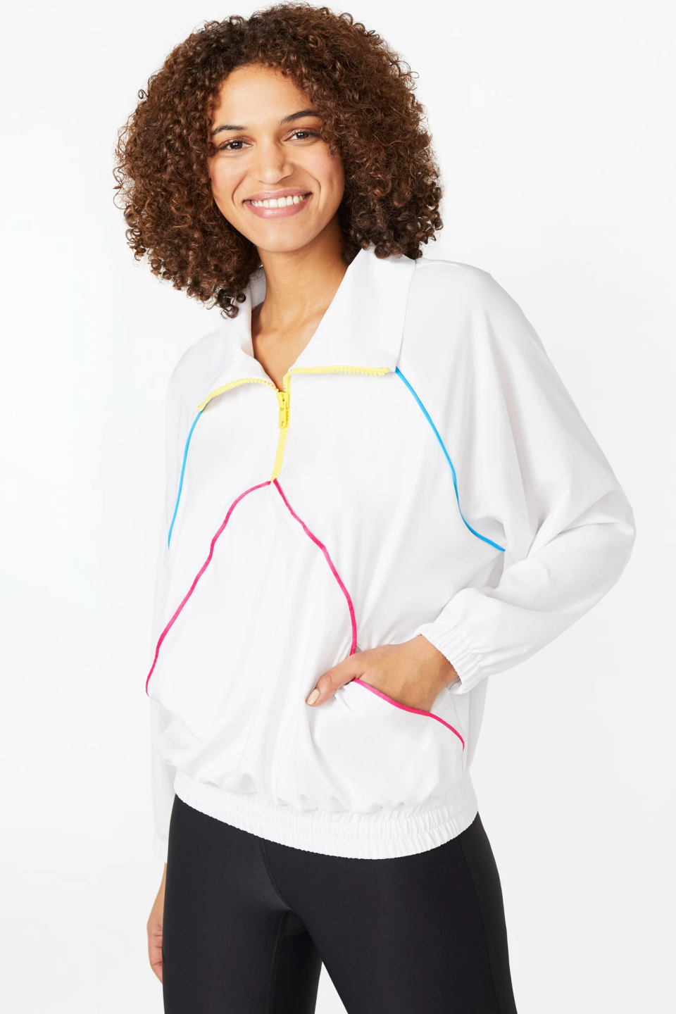 White Neon Streak RipStop Quarter Zip Windbreaker