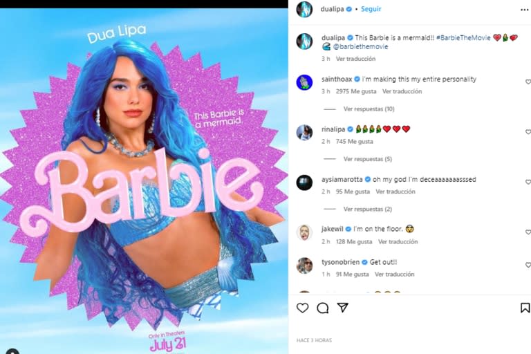 Dua Lipa se suma a la película de Barbie como la "Barbie sirena"