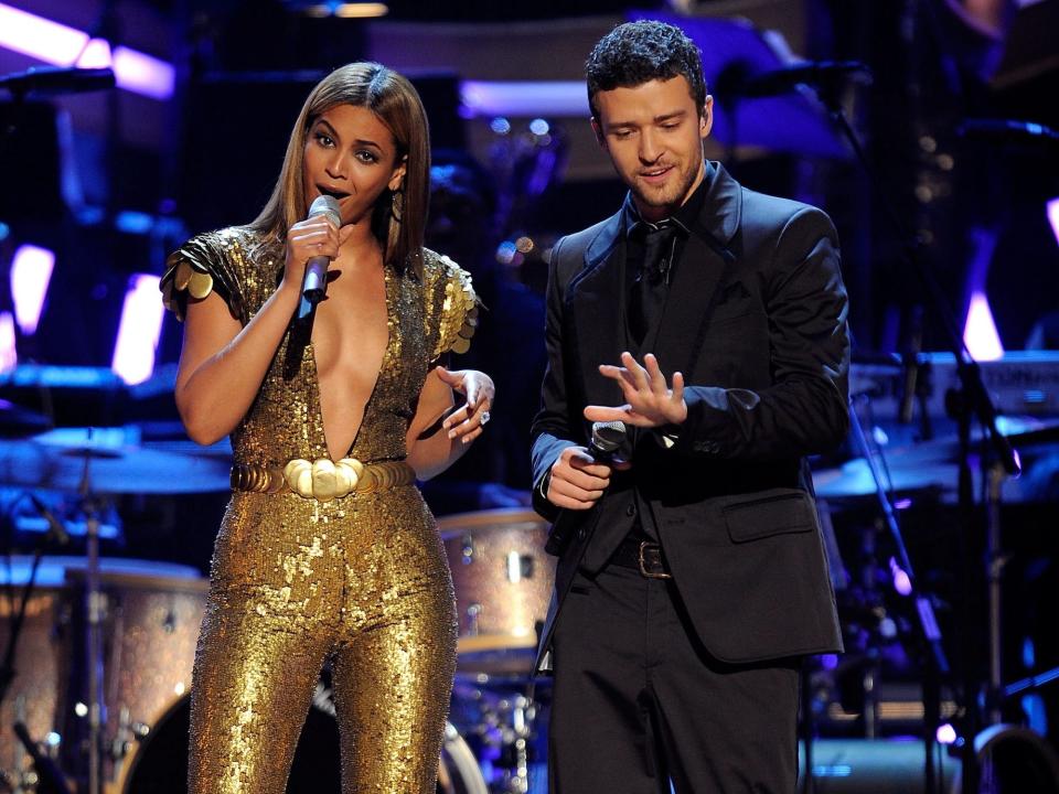 Beyoncé and Justin Timberlake performing together in 2008.