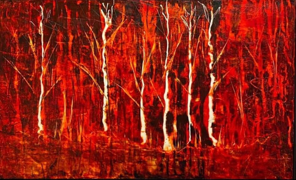 Artwork by Terrie Corbett, titled "Heat Wave," a piece made with oil & cold wax.