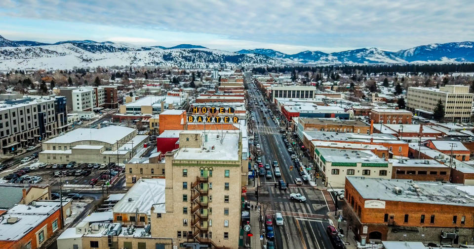 Shot of Bozeman&#39;s downtown from above.