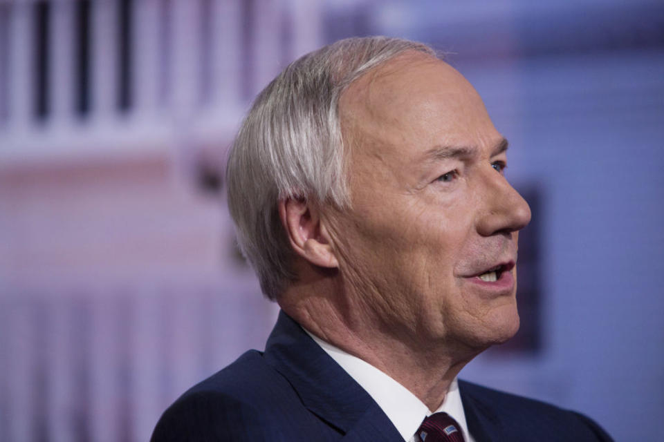 Arkansas Gov. Asa Hutchinson, a Republican, vetoed a law that would have prohibited minors from receiving gender-affirming health care. The veto was overridden the next day. (Victor J. Blue / Bloomberg / Getty Images)