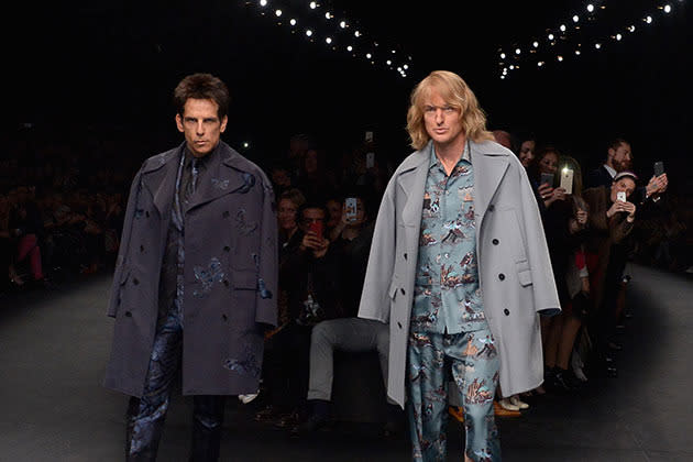 Ben Stiller and Owen Wilson on the Valentino catwalk as Zoolander.