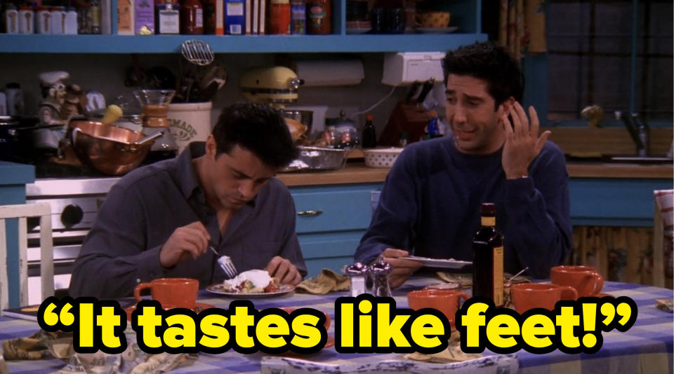 ross saying rachel's trifle "tastes like feet!” on friends