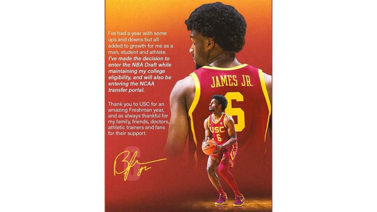 <div>Bronny James announces he plans to enter the 2024 NBA Draft.</div> <strong>(Instagram: bronny)</strong>