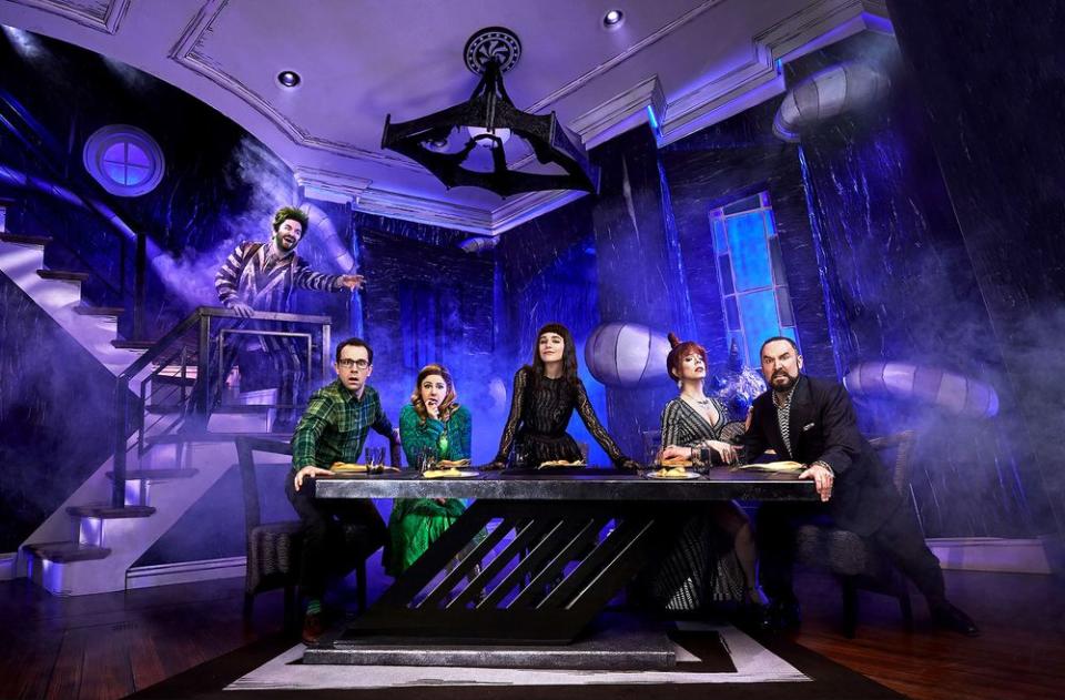 Alex Brightman, Rob McClure, Kerry Butler, Sophia Anne Caruso, Leslie Kritzer, and Adam Dannheisser in Beetlejuice | Matthew Murphy