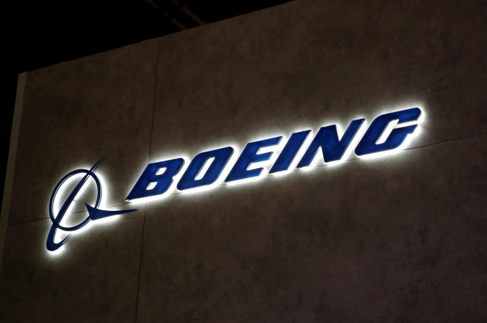 FILE PHOTO: A Boeing logo pictured during the European Business Aviation Convention & Exhibition (EBACE) at Geneva Airport, Switzerland, May 28, 2018. REUTERS/Denis Balibouse/File Photo