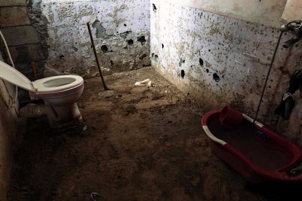 A family bathroom in an informal makeshift dwelling near Khan Younis (Paddy Dowling)