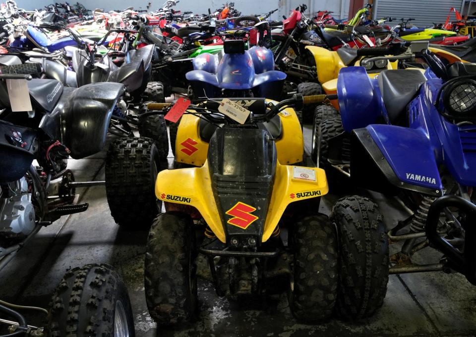 Some of the more than 200 ATVs and dirt bikes confiscated by the Providence Police Department's Community Response Team.