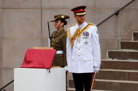 Britain's Prince Harry looks on at the opening of the enhanced ANZAC memorial in Hyde Park, Sydney, Australia October 20, 2018. REUTERS/Rick Stevens