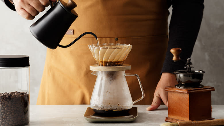 water pouring into pour-over coffee