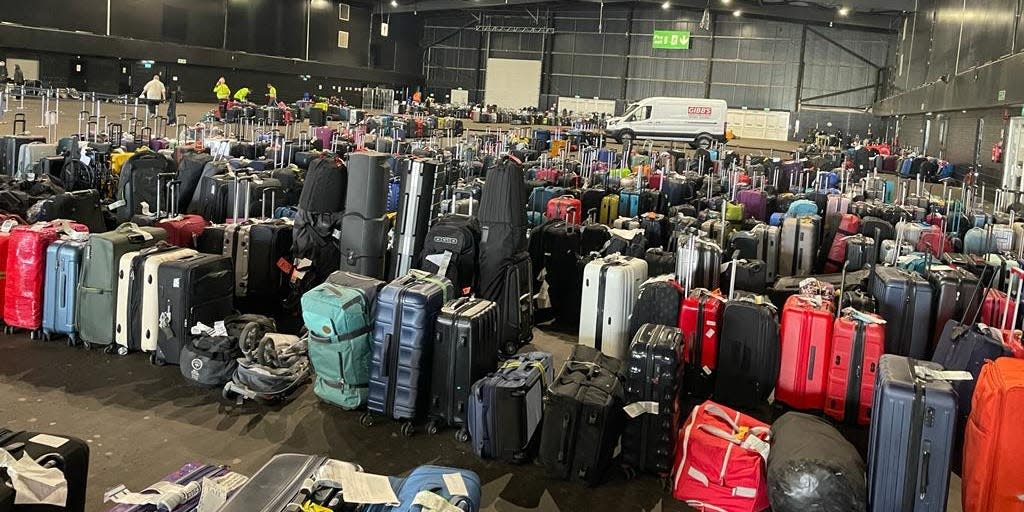 Huge piles of luggage at a warehouse near Edinburgh Airport