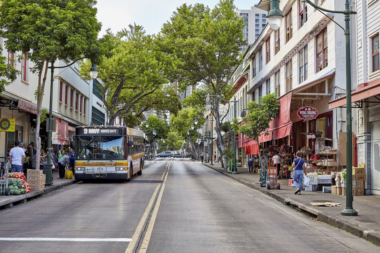 The Bus in Chinatown on King Street, Honolulu, Hawaii 