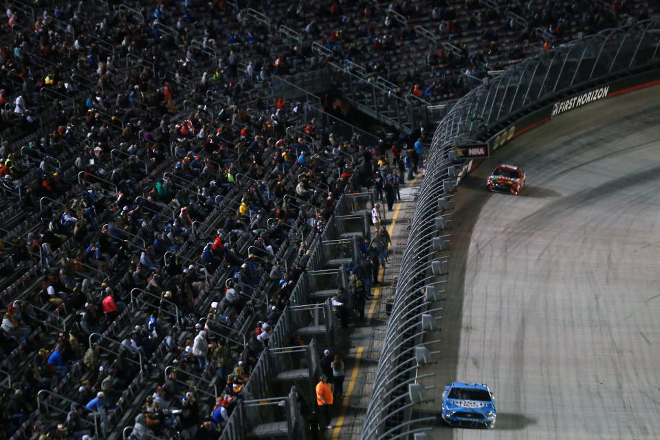 BRISTOL, TENNESSEE - SEPTEMBER 19: Fans watch race action during the NASCAR Cup Series Bass Pro Shops Night Race at Bristol Motor Speedway on September 19, 2020 in Bristol, Tennessee. (Photo by Sean Gardner/Getty Images)